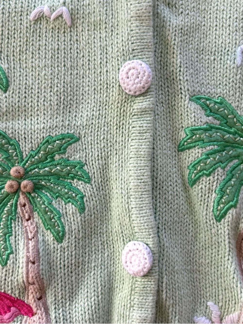 Vintage Mandal Bay Green Pink Tropical Flamingo Palm Cotton Knit Vest SZ L - Picture 5 of 11